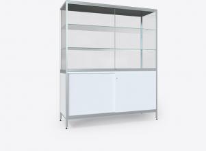 Glasvitrine Aluminiumrahmen mit weißem Unterschrank